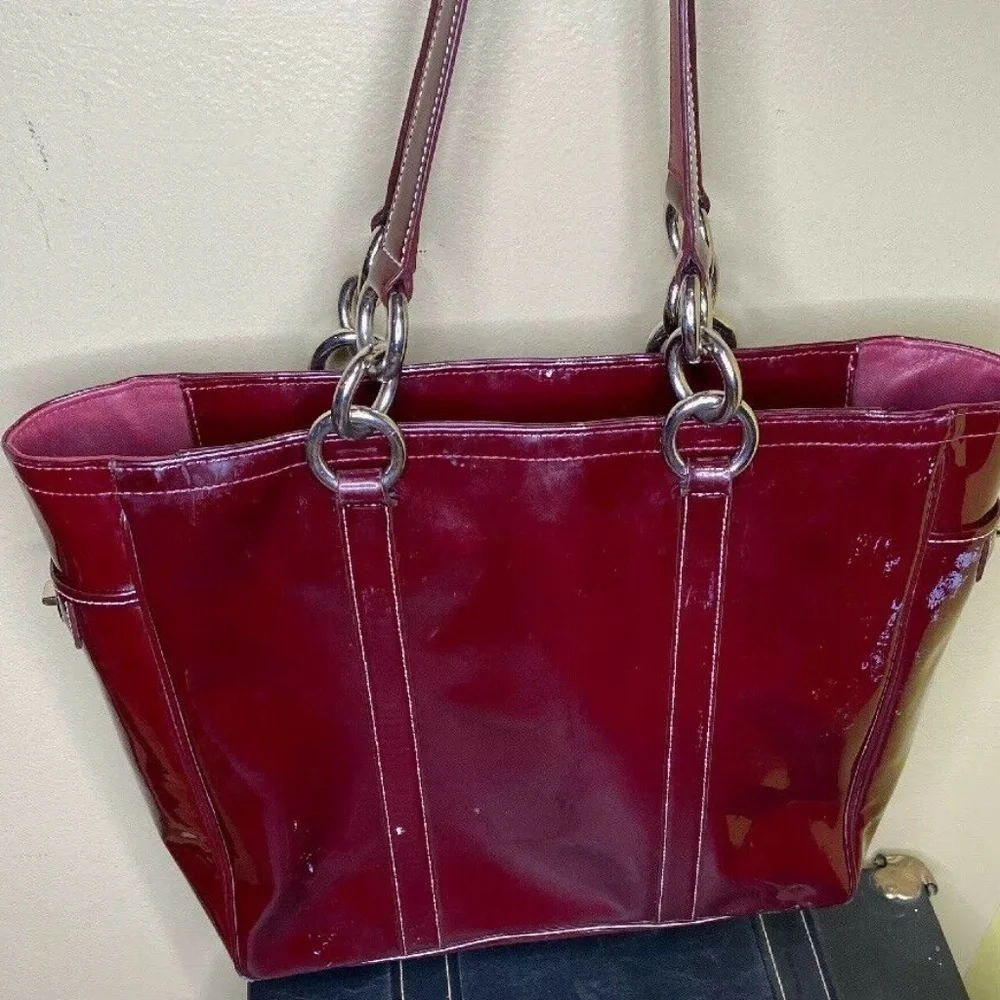 Coach F12838 Burgundy Red Wine Patent Leather Tote